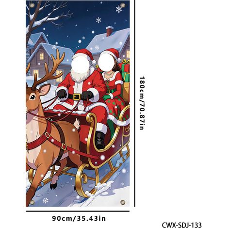 Décoration de porte décorative de Noël, motif Père Noël, sticker de porte festif, drapeau décoratif intérieur et extérieur - 90 x 180 cm (vinyle) - Style 4