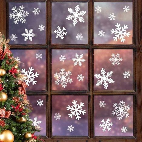 Lot de 135 autocollants de Noël pour fenêtre, flocons de neige, statiques, pour décorations de Noël, décorations de fenêtres, fournitures de fête de Noël, décoration de fête de Thanksgiving