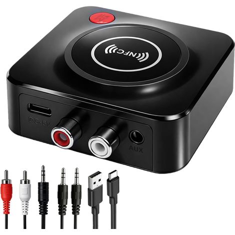 Récepteur Bluetooth 5.1 avec Adaptateur RCA 3,5mm Jack AUX, Récepteur Audio sans Fil pour Système Stéréo, Mode Basse et Batterie Intégrée, Portée Jusqu’à 30m, Musique Haute Fidélité à Domicile (1/5)