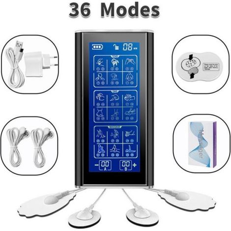 Masseur d'électrothérapie TENS 36 Modes - Stimulateur musculaire pour soulager la douleur Le noir (1/5)
