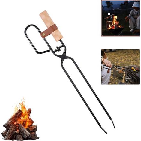 1 pince à cheminée - Outil pour cheminée - Pour cheminées intérieures, extérieures, poêles à bois et feux de camp - Noire - Robuste - Pince à cheminée recouverte de cuir - Pince multifonctionnelle pou (1/5)