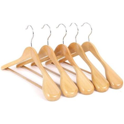 Lot de 10 Cintres de Luxe en Bois Massif Naturel 44.5cm, de Épaules Larges, pour Manteau Costume Veste, avec Barre Ronde Antidérapante (1/5)