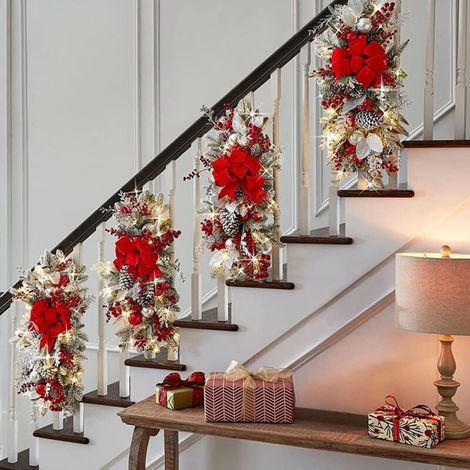 1pc guirlande escalier décoration de porte d'entrée Noël, guirlande décoration porte d'entrée escalier décor décorations et pendentifs sans fil, pour intérieur extérieur maison porte jardin décor