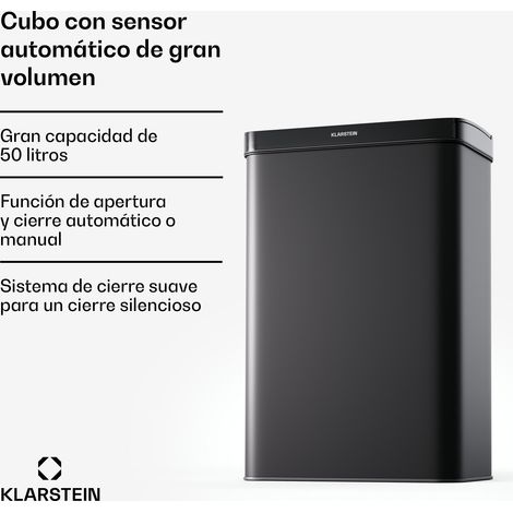 Klarstein Cubo de basura con sensor sin contacto 50 L Acero inoxidable Cierre suvae Pantalla led Temporizador con pilas (1/5)