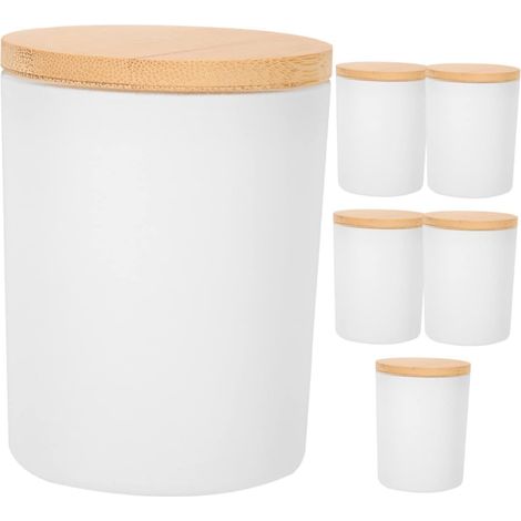 Lot De 6 Sets De Pots à Bougies En Verre Dépoli Blanc Avec Couvercles En Bambou, Accessoires Diy Pour Aromathérapie, Conteneurs Vides Pour Fabrication Artisanale, Usage Maison Et Décoration (1/5)