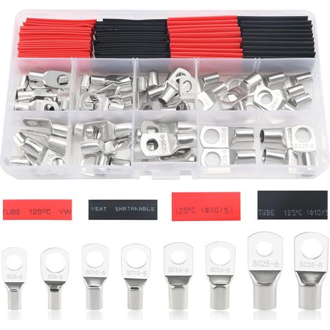 LaBlanc – 120-teiliges M6/M8-Rohrkabelschuh-Set, Batteriekabel-Endklemmen, für Elektrokabel, mit Schrumpfschlauch, Silber