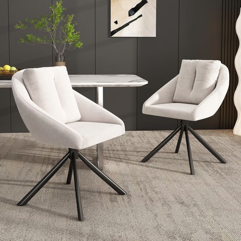 MODFU – Set de 4 sillas giratorias 360° de terciopelo con respaldo ergonómico, soporte lumbar, base de metal y carga 150 kg – Beige (1/5)