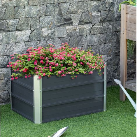 Bac potager surélevé en acier gris foncé 66 x 47 x 40 cm, pour légumes et fleurs (1/5)