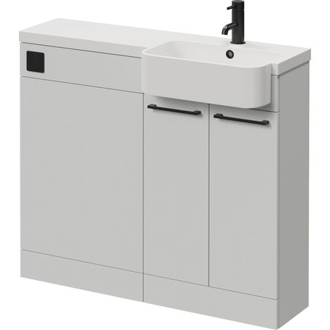 Napoli 250 Gloss Grey Pearl 1000mm 2 Door Vanity Unit Toilet Suite with Right Hand Round Rico Semi Recessed Basin - 1000mm - Matt Black 160mm HandleWithout Kingston Toilet Pan