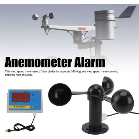 Anémomètre pour Grue Tour - Capteur de Vent 3 Pales Aluminium avec Alarme, Mémoire et Affichage USB 220V pour Station Météo