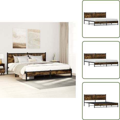Metallbett ohne Matratze Räuchereiche 180x200 cm - Bettgestell - Bettgestelle - Bettrahmen - Bett