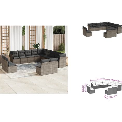 13-tlg. Garten-Sofagarnitur mit Kissen Grau Poly Rattan - Gartensofas - Outdoor Möbel - Lounge Set - Gartenlounge - Rattan Sofa (1/3)