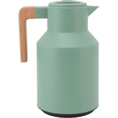 Carafe à café 1L grande capacité, portable, style européen, poignée en bois de hêtre, isolation thermique 12h, verte (1/5)