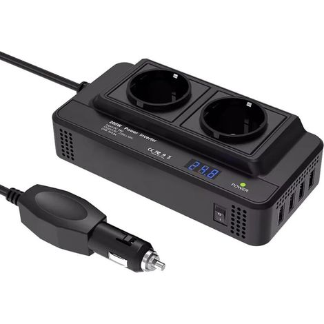 200W Convertisseur de Tension de Voiture Inverseur DC 12V À AC 220V, Avec 2 Prises Et 4 Ports USB Charge Rapide Pour Voiture, Avec Prise de Cigarette (1/4)