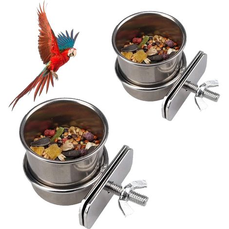 Bol d'alimentation pour Oiseaux, 2 Pièces Mangeoire Perroquet Mangeoire pour Les Oiseaux en Acier Inoxydable, pour Mangeoire à Eau pour Perroquet Oiseau (Deux Tailles 4.4cm / 5.5cm) (1/5)