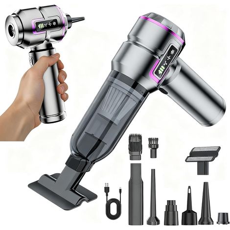 Aspirateur À Main, 25kPa Aspirateur Voiture sans Fil 4en1, aspirateur de voiture pour Bureau Avec Écran,portable aspirateur de voiture sans fil pour Bureau, Maison (Gris) (1/5)