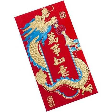 rote Glücksumschläge zum chinesischen Neujahr, Drachenmotive, silberne Papierbeutel, Glückstüten, festliche Geldbörsen, 6er-Set.