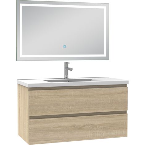 Ocean Ensemble meubles salle de bain 100cm simple vasque + miroir Chêne Wotan