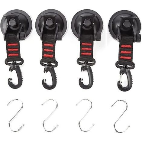4Pcs Ancre à Ventouse avec 4 Crochets de Fixation en S,Ventouse de Camping pour auvent latéral de Voiture, Bateau, Camping, bâche (1/4)