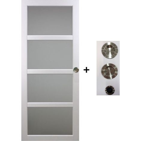 Porte Coulissante Tana Blanc Vitrée H204 X L93 Cm, Coquilles, Tire Doigt Gd Menuiseries