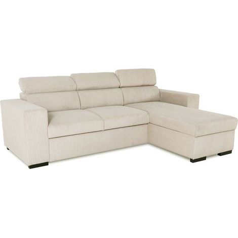 Canapé d'angle convertible réversible - 4 places - VICOMTE - Velours côtelé Beige - Coffre - 237 x 167 x 88 cm (1/5)