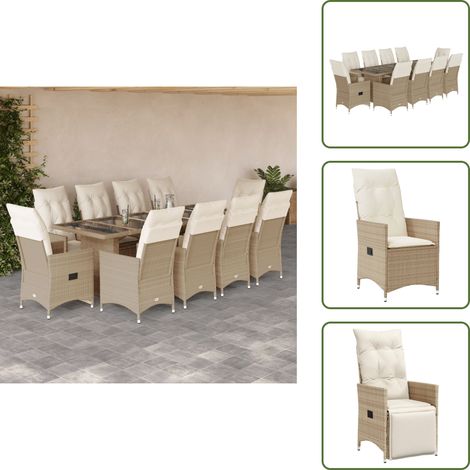 The Living Store Ensemble de bistro de jardin 11 pcs coussins beige poly rotin - Chaise de jardin (1/5)