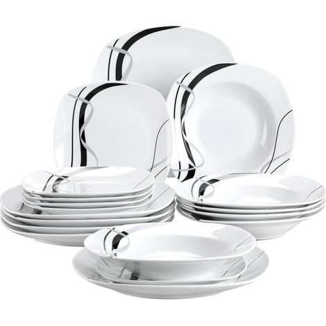 Ensemble de vaisselle, matériau en porcelaine, design carré élégant, 18-PIÈCE (1/2)