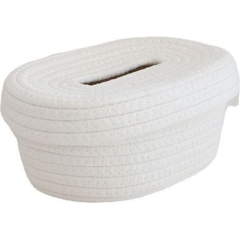 Boîte à Mouchoirs Décorative en Corde de Coton - Rangement Élégant pour Bureau ou Maison - Blanc (1/5)