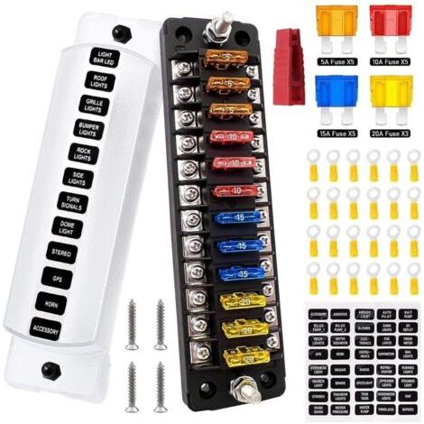Pr 1 pièce Bloc de fusibles à lame marine à 12 voies avec bus négatif ATC/ATO Boîte à fusibles automobile étanche Panneau de support de circuit standard pour bateau yacht véhicule (1/4)