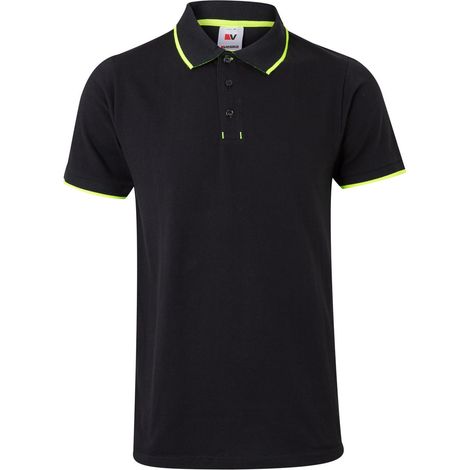 Polo raya bicolor de manga corta para hostelería VELILLA Serie 105505 XL Negro / Amarillo flúor