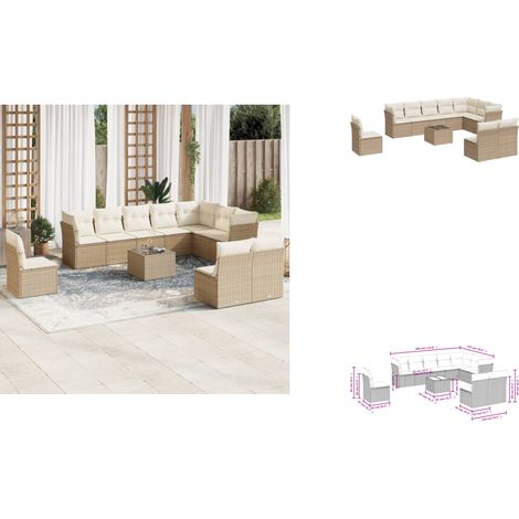 11-tlg. Garten-Sofagarnitur mit Kissen Beige Poly Rattan - Gartenmöbel Set - PE-Rattan Möbel - Outdoor Sofa - Esstisch - Lounge Set (1/3)