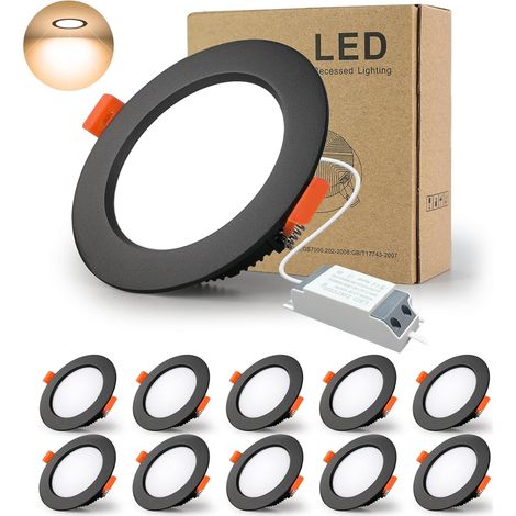 Spot Led Encastrable Noir Extra Plat, 10 Pack 5W 500LM = 50W incandescence, IP44, Blanc Froid 6000K, AC 220-240V,Découpe 70-80mm,Rond plafond encastré Pour salle de bain,Cuisine,Salon,Couloir