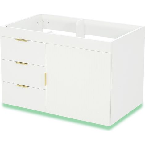 Mobile bagno sospeso 76 cm con lavabo in ceramica MDF bianco effetto legno LED App Soft Close (1/5)