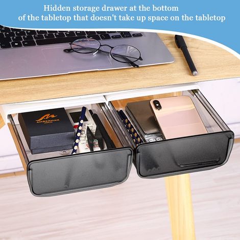 Under Table Hidden Self-Adhesive Expandable Drawer Slide-out Storage Organizer(Black) (1/4)