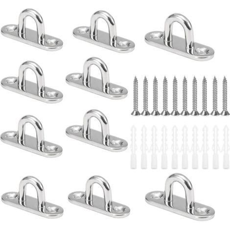 10 Piezas Ganchos de Techo en Forma de U M5 Base de Acero Inoable 304 15 x 45 mm Soporte de Pared Placas de Ojo para Asegurar Cables en Barcos y Yoga o Colgar Lámparas de Techo (1/5)
