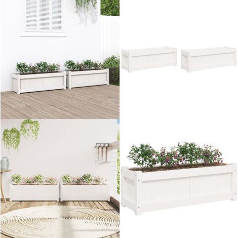 Pflanzkübel 2 Stk. Weiß Massivholz Kiefer - Holzpflanze - Kübeln Set - Balkonpflanzen - Gartendeko - Kiefernholzkübel - Home & Living (1/5)