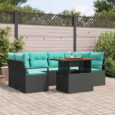 Ensemble de canapé de jardin 7 pcs en polyrotin et acier avec rangements noir et bleu - PANGIVO (1/5)