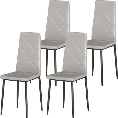 HOMCOM Set di 4 Sedie da Cucina con Schienale Alto Finta Pelle e Acciaio Grigio
