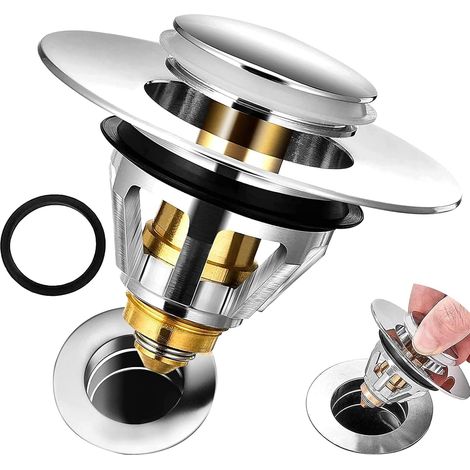 Bouchon d'évier escamotable avec filtre universel, adapté à la cuisine, la salle de bain, la baignoire, etc. Anti-obstruction et facile à nettoyer. (1/4)