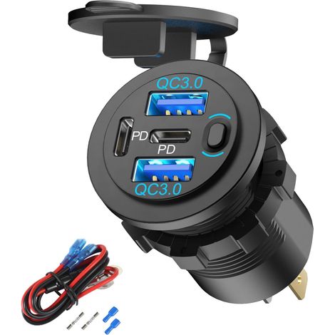 Chargeur Allume-Cigare USB 78W 4 Ports - Prise de Courant 12V/24V avec Double PD et Double QC3.0 pour Voiture, Moto et Bateau (1/5)