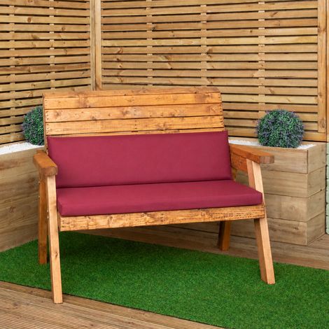 2 Seater Wooden Garden Bench with Burgundy Cushions. Flat Packed (1/5)