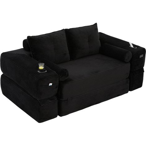 2-Sitzer-Schlafsofa aus schwarzem Cord mit hochdichtem Schaumstoff und Seitentaschen (1/5)