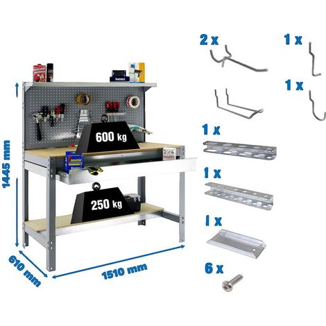 Simonrack Banco da lavoro senza viti grigio/mad 1445x1510x610 mm