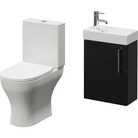Napoli Cube Nero Oak 400mm Single Door Wall Mounted Vanity Unit and Jubilee Toilet Suite with Align Basin - 400mm - Chrome 160mm Handle