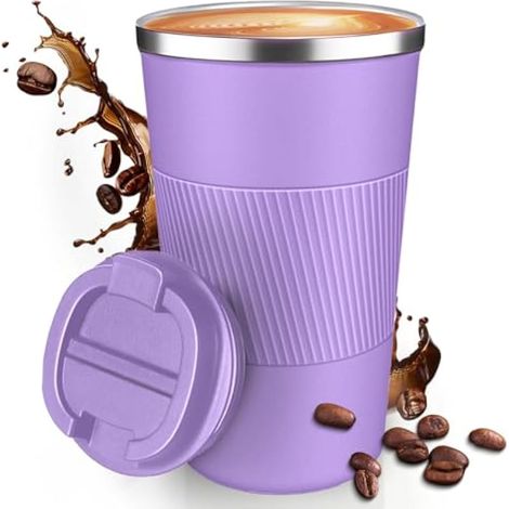 Tasse à café de voyage isotherme, anti-fuite, pobtable pour aller au camping - Gobelet à café réutilisable avec couvercles (violet 510) (1/5)