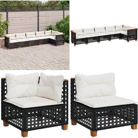 Salon de jardin 6 pcs avec coussins noir résine tressée - Salon De Jardin - Canapé Extérieur - Meuble De Jardin - Résine Tressée - Mobilier D'extérieur - Home & Living