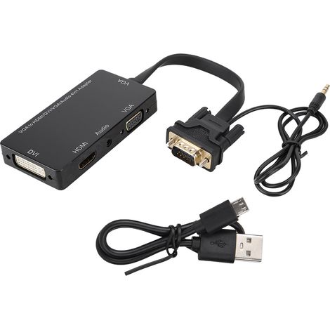 Adaptateur Vidéo VGA HDMI DVI - Conversion Synchrone 4 Voies - Sortie Affichage et Audio Simultanée - Pour Home Cinéma Enseignement Projection - 1 Pièce (1/5)