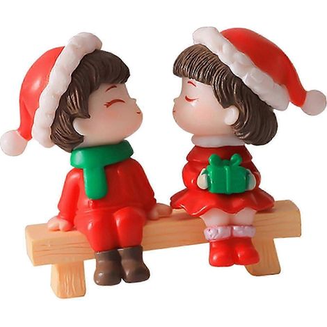 Lot de 2 figurines miniatures de couple pour Noël, décorations miniatures à faire soi-même, figurines pour amoureux, anniversaire, jardin féérique-sitting