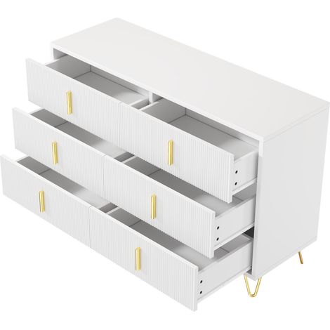 Aparador moderno blanco y dorado con 6 cajones, 120 x 77 x 40 cm, aglomerado (1/5)