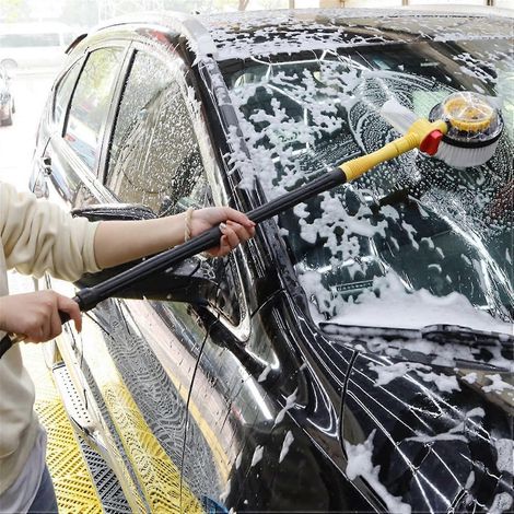 Kit de lavage auto, brosse de lavage auto avec long manche, balai de voiture rotatif à 360° avec mousse automatique, brosse de nettoyage auto amovible en microfibre. (1/4)